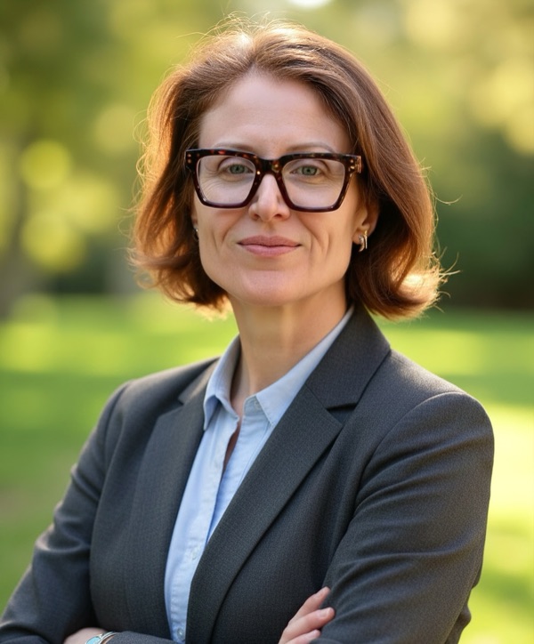 Dr. Kelly Casteel, hematologist-oncologist, in a dark blazer